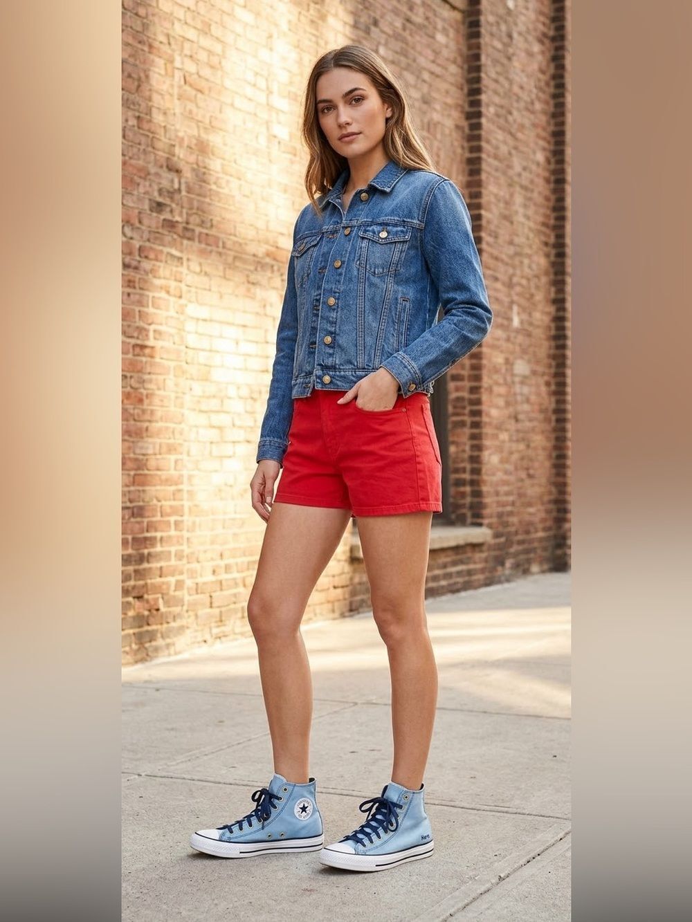 Chuck Taylor Converse High-Top Sneakers in Light Blue, Navy, and white